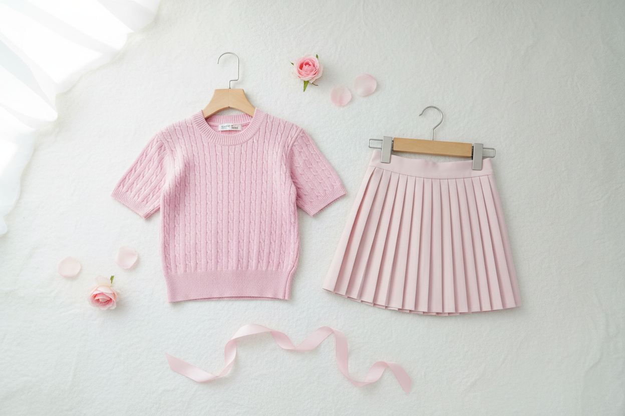 Elegantes Mädchen-Set mit Strickoberteil und Plisseerock