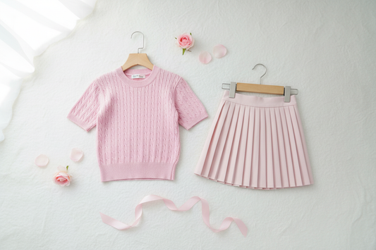 Elegantes Mädchen-Set mit Strickoberteil und Plisseerock